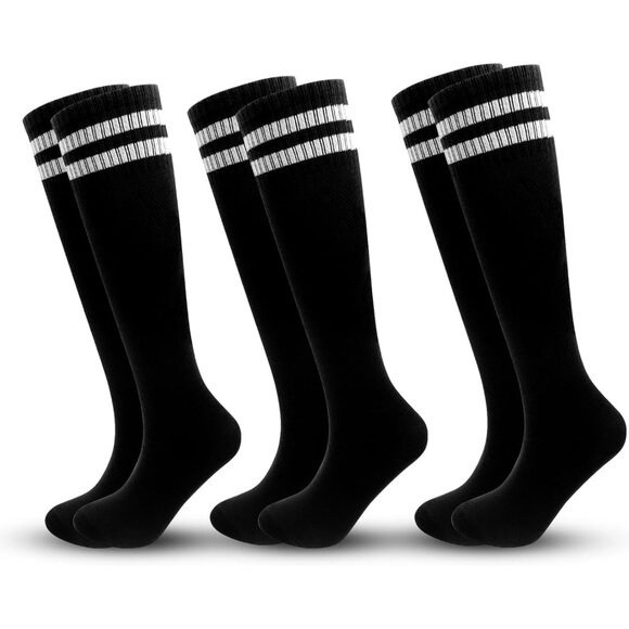 3 Pairs Kids Soccer Socks Striped Knee High Tube Socks Football Uniform Sports S - Picture 1 of 7